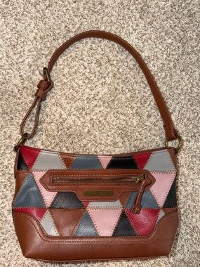 Frye & Co Patchwork Leather Shoulder Bag Boho Triangle Purse